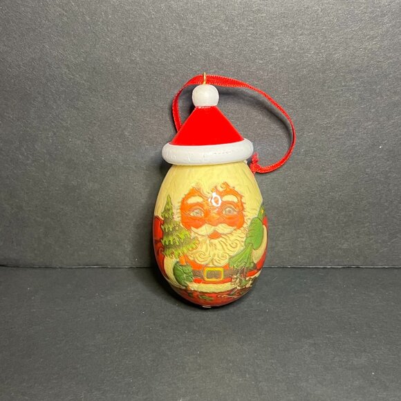 Vintage 1991 Retro TWN Santa Claus w Presents Egg Shaped Christmas Ornament 3.5" - Picture 1 of 5